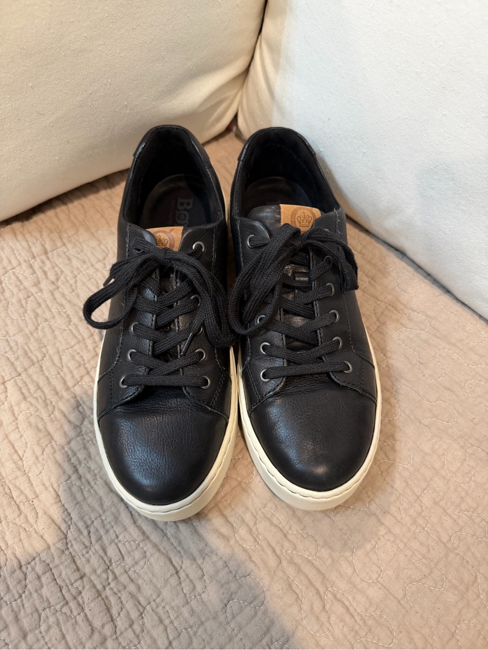 Born Women’s Black Leather Sneakers with Cream Soles size 10